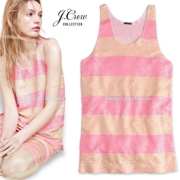 J.Crew Collection NWT pink lemonade striped sequin tank top *shop@iamwarrior - Picture 4 of 13